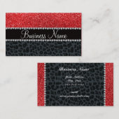 Bedrijfsnaam rode glitter grijze luipaard visitekaartje (Voorkant / Achterkant)