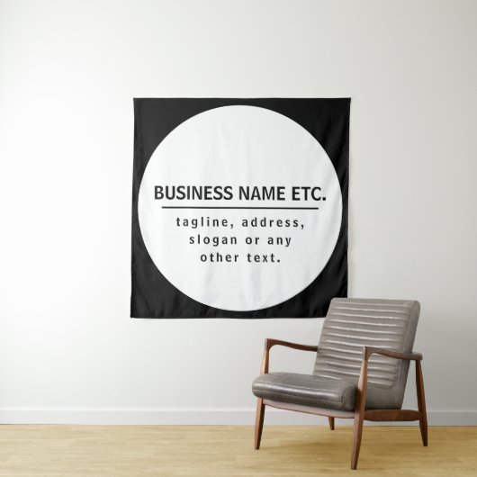 Bedrijfsnaam & Slogan/andere tekst | Zwart-wit Wandkleed (In situ)