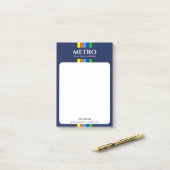 Bedrijfsnaam Slogan Blue Retro Modern Stripes Post-it® Notes (Op bureau)