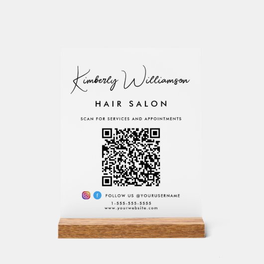 Bedrijfsnaam Stijlvolle Handtekening Script QR Cod Acryl Bord (Voorkant)