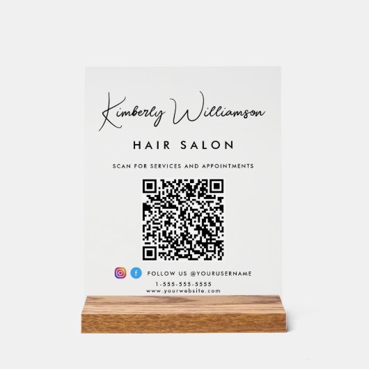 Bedrijfsnaam Stijlvolle Handtekening Script QR Cod Acryl Bord (Voorkant)