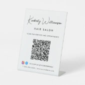 Bedrijfsnaam Stijlvolle Handtekening Script QR Cod Reclamebord Met Voetstuk (Voorkant)