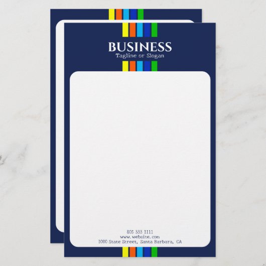 Bedrijfsnaam Tagline Modern Stripes Blauw Briefpapier (Voorkant / Achterkant)