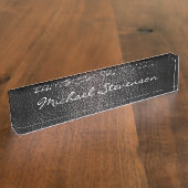 Bedrijfsnaam van het professionele lederen-effect naambordje (Zijkant)