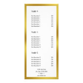 Bedrijfsnaam Wit en Faux Gold prijslijst Reclamekaart (Achterkant)