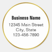 Bedrijfsnaam Zwart Wit en Goud Retouradres Ronde Sticker (Voorkant)