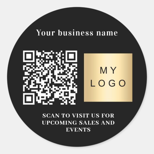 Bedrijfsnaam zwart wit logo qr code ronde sticker (Voorkant)