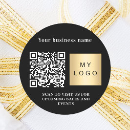 Bedrijfsnaam zwart wit logo qr code ronde sticker
