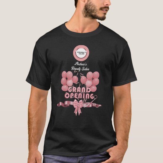 Bedrijfsopening Toevoegen Logo Schattige Roze Zwar T-shirt (Voorkant)