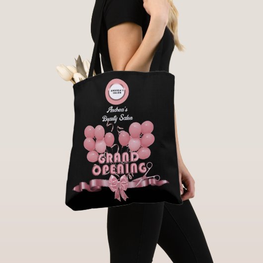 Bedrijfsopeningsfeest Voeg merk toe Logo Zwart Roz Tote Bag (Dichtbij)