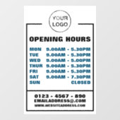 Bedrijfsopeningstijden, informatie en logo raamsticker (Vel)