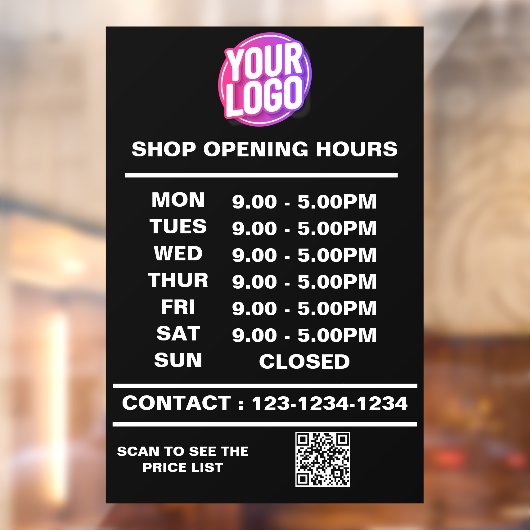 Bedrijfsopeningstijden met logo en QR-code Raamsticker (Vel 2)