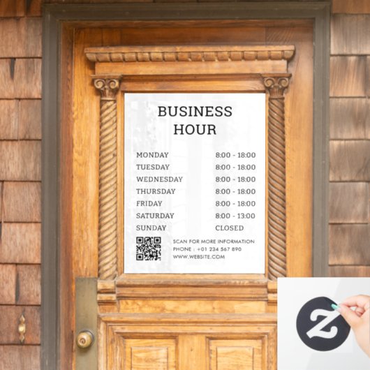 Bedrijfsopeningsuren & contactgegevens raamsticker (Huis Deur)