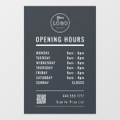 Bedrijfsopeningsuren op grijs met logo QR-code Raamsticker (Vel)