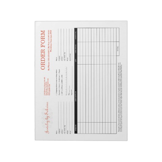 Bedrijfsorderformulier voor aangepaste sieraden va notitieblok (Linkerzijde)