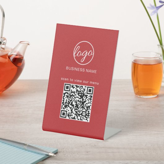 BedrijfsQR het Menu van de Code Restaurant Rood Reclamebord Met Voetstuk (Insitu)