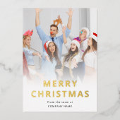 Bedrijfsteam Foto Logo QR Code Merry Kerstry Folie Feestdagenkaart (Voorkant)
