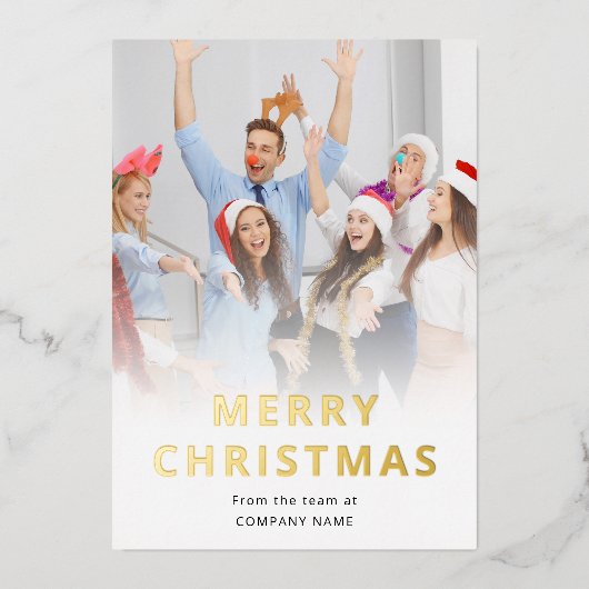 Bedrijfsteam Foto Logo QR Code Merry Kerstry Folie Feestdagenkaart (Voorkant)