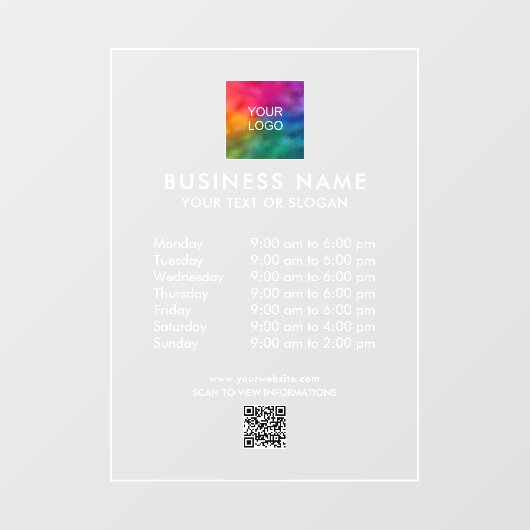 Bedrijfsuren Bedrijf Logo QR Code Custom Raamsticker (Vel)