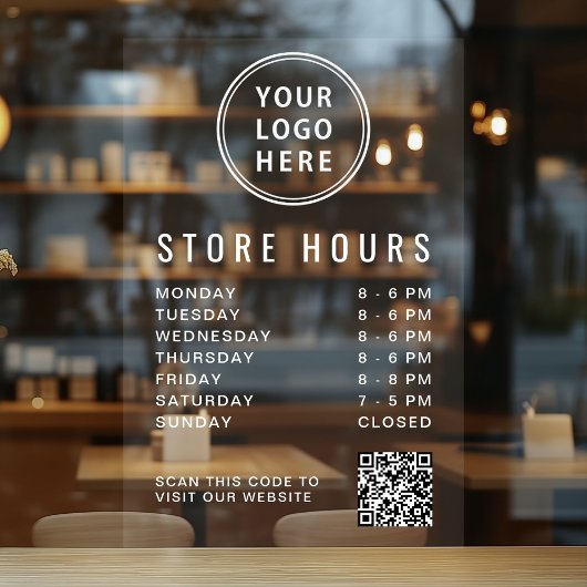 Bedrijfsuren Logo QR Code Witte Lettertekens Raamsticker