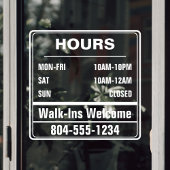 Bedrijfsuren openingsuren Loop In Telefoonnummer Raamsticker