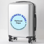 Bedrijfswebsite op lichtblauw groot rond vinyl sticker (Koffer)
