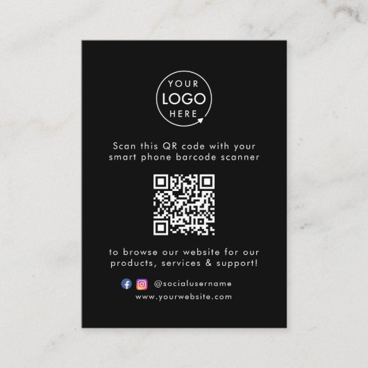 Bedrijfswebsite | QR-code Scan me Modern Black Visitekaartje (Voorkant)
