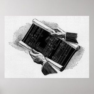 bedrijven, handen en architectonische blauwdrukke poster