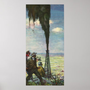 bedrijven, oliepieken met werknemers poster