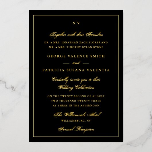 Bedrokken Elegant Monogram Tuxedo Black Wedding Folie Uitnodiging (Voorkant)
