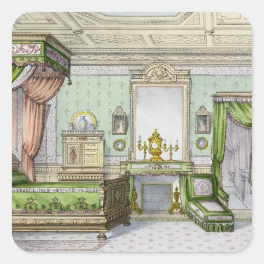 Bedroom in de Renaissance-stijl (kleurenlitho) Vierkante Sticker (Voorkant)