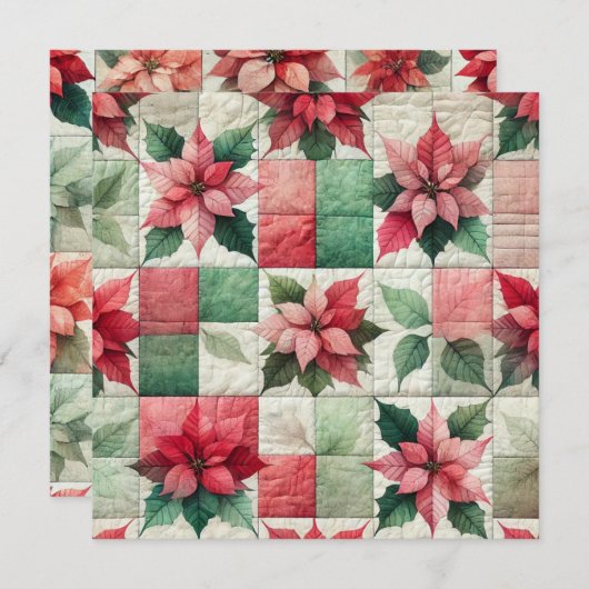 Bedrukbaar aquarel patchwork poinsettia papier kaart (Voorkant / Achterkant)