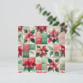 Bedrukbaar aquarel patchwork poinsettia papier kaart (Staand voorkant)