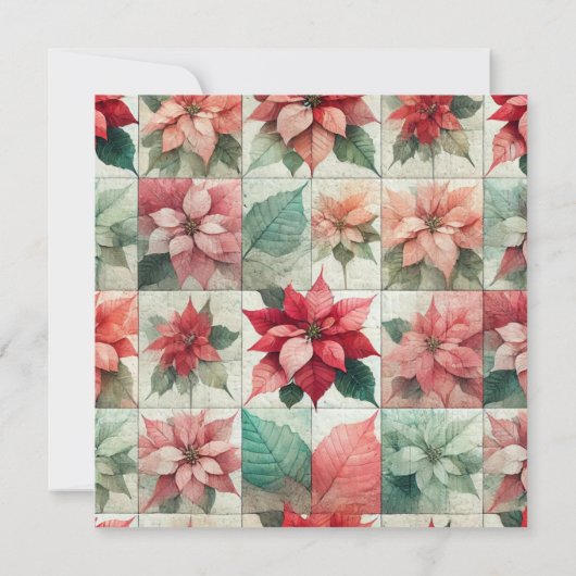 Bedrukbaar aquarel patchwork poinsettia papier kaart (Achterkant)