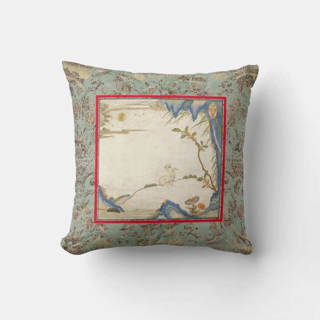 BEDRUKT KUSSEN KATOEN JAPANS KONIJN EN MAAN (Voorkant)