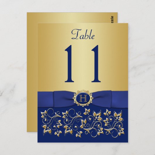 BEDRUKT LINT Blauw Gouden Lijstnummer Briefkaart (Voorkant / Achterkant)