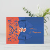 BEDRUKT LINT Blauw, Sinaasappel Bloemen Bruiloft U Kaart (Staand voorkant)