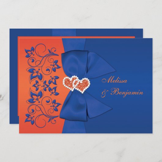 BEDRUKT LINT Blauw, Sinaasappel Bloemen Bruiloft U Kaart (Voorkant / Achterkant)