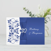 BEDRUKT LINT Blauw, Wit Bloemen Bruiloft Uitnodige Kaart (Staand voorkant)