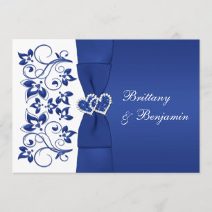 BEDRUKT LINT Blauw, Wit Bloemen Bruiloft Uitnodige Kaart