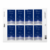 BEDRUKT LINT Blauw, Zilver Bruiloft Wijn Label (Full Sheet)