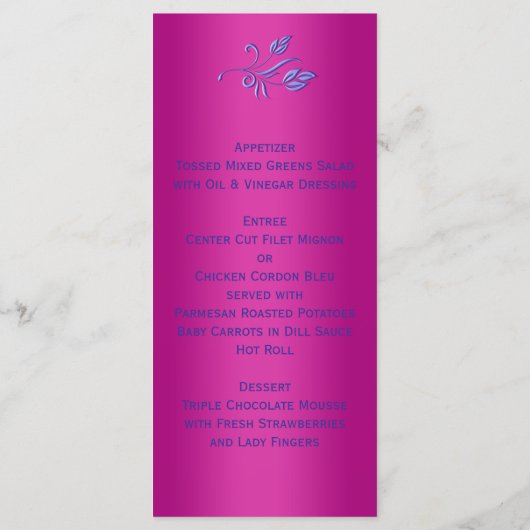 BEDRUKT LINT Fuchsia, Paarse bruiloft Menu Kaart (Achterkant)