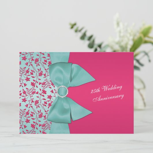 BEDRUKT LINT Fuschia, groen 25e Jubileum Kaart (Staand voorkant)