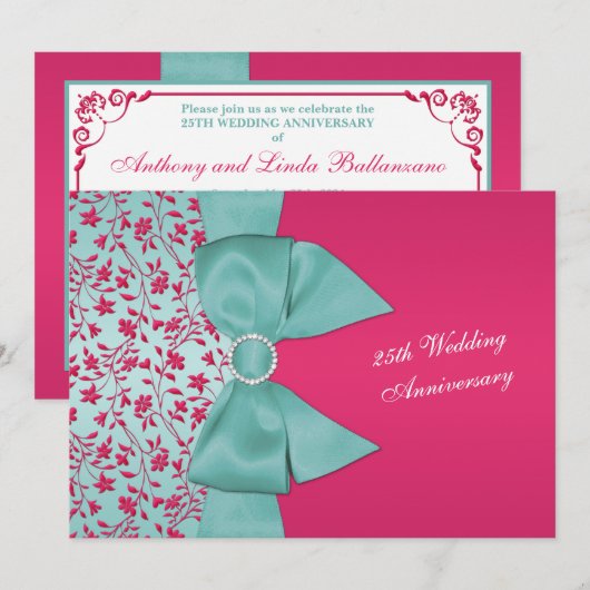 BEDRUKT LINT Fuschia, groen 25e Jubileum Kaart (Voorkant / Achterkant)