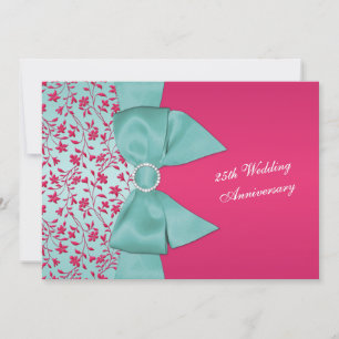 BEDRUKT LINT Fuschia, groen 25e Jubileum Kaart