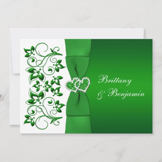 BEDRUKT LINT Groen, Wit Bloemen Bruiloft Uitnodige Kaart (Voorkant)