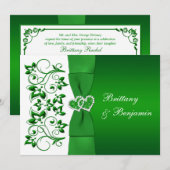 BEDRUKT LINT Groen, Wit Bloemen Bruiloft Uitnodige Kaart (Voorkant / Achterkant)