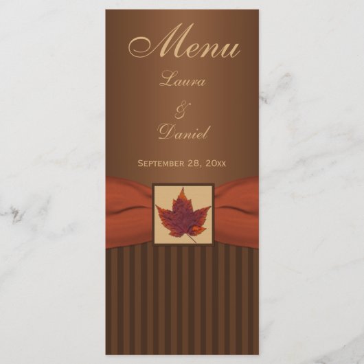 BEDRUKT LINT Herfstblad Bruiloft Menu Kaart (Voorkant)