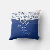 BEDRUKT LINT/JUWELEN blauw, wit bruiloft kussen (Achterkant)