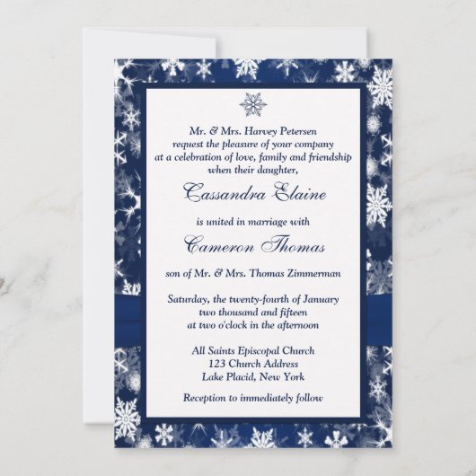 BEDRUKT LINT Marine Blauw, Wit Sneeuwvlokken Bruil Kaart (Achterkant)